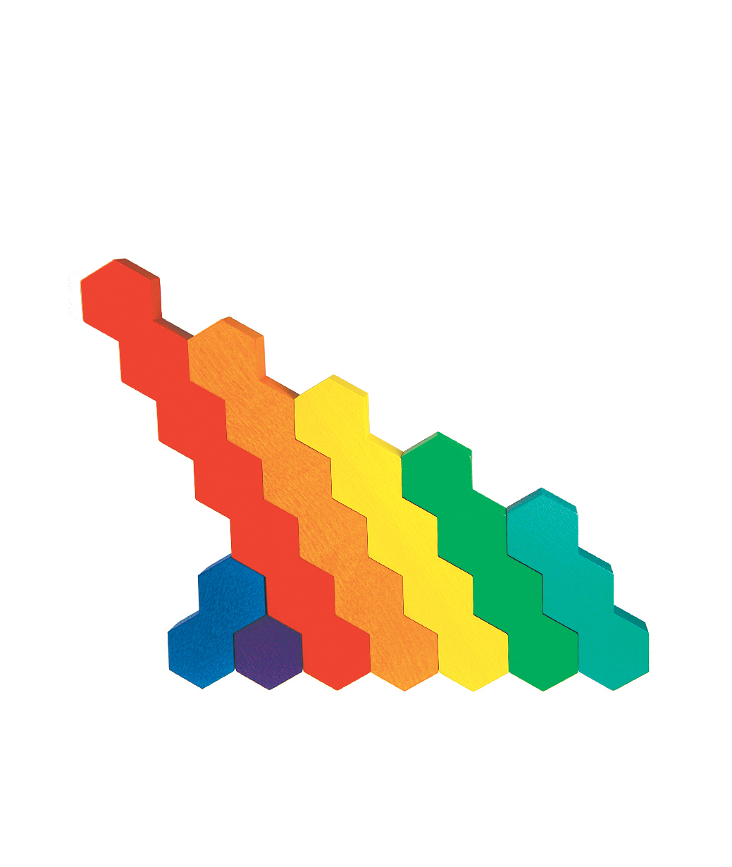 Honeycomb Holzbausteine von Sina Spielzeuge, Baubeispiel Nummer 011 Honeycomb Holzbausteine auf weißem Hintergrund, Baubeispiel Nummer 011