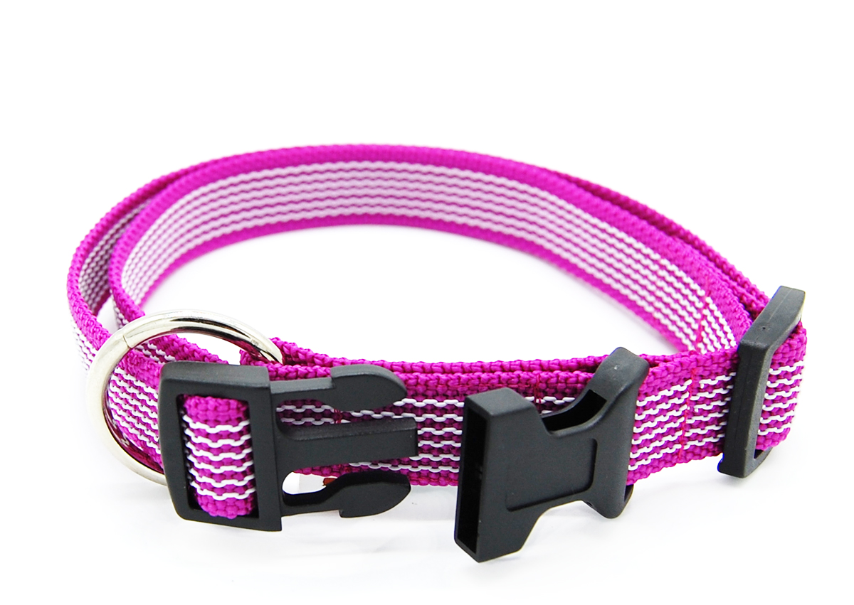 Pink gummiertes Halsband 20 mm von Twinkys Dog Style im leicht geöffneten Zustand Pink gummiertes Halsband liegt halb geöffnet auf weißem Hintergrund