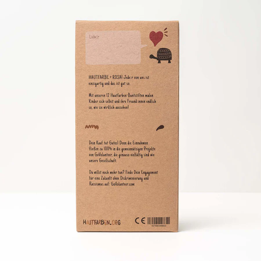 Verpackung der Hautfarben Buntstifte von Hinten auf weißem Hintergrund