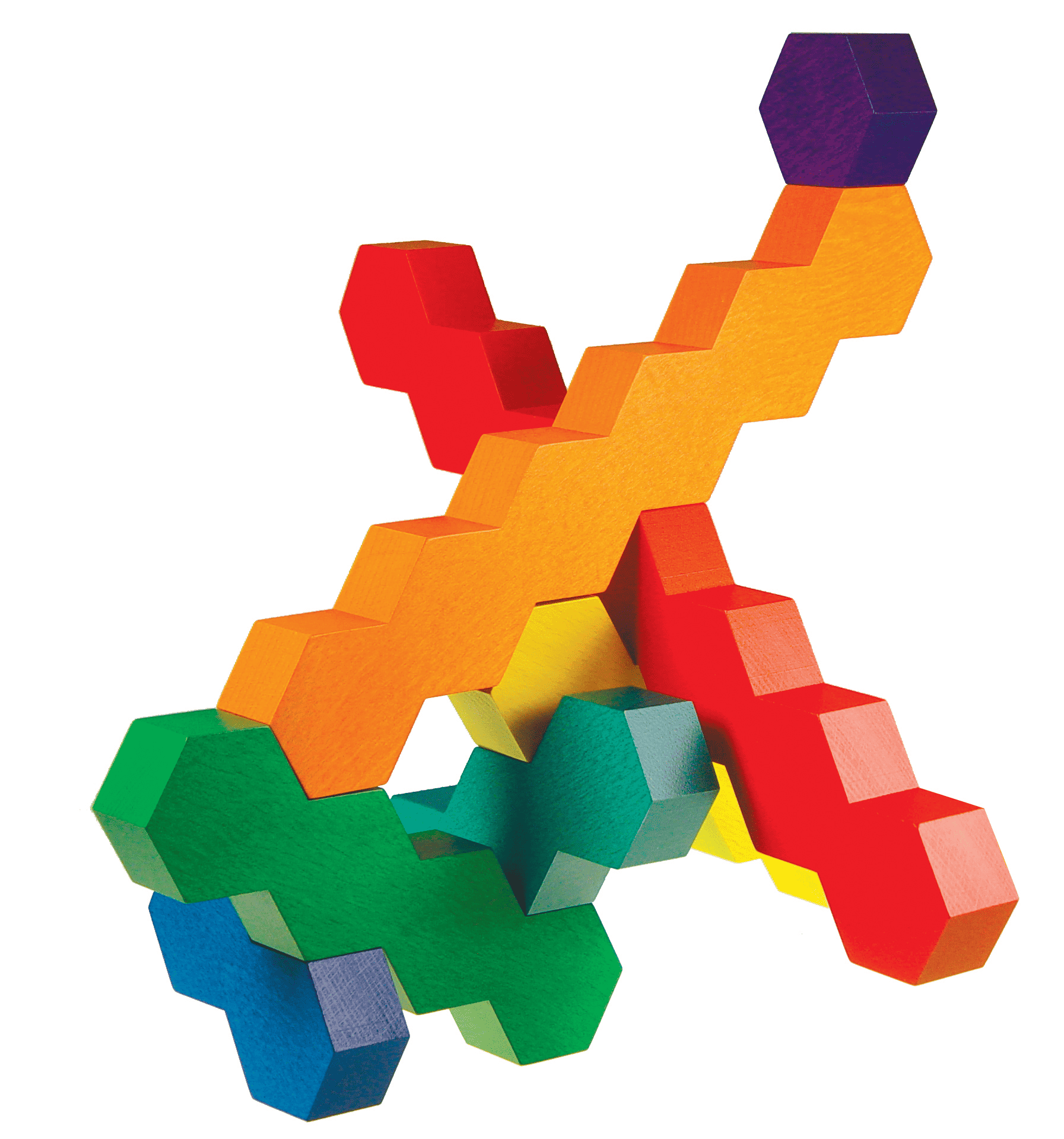 Honeycomb Holzbausteine von Sina Spielzeuge, 3D Baubeispiel Nummer 004 Honeycomb Holzbausteine auf weißem Hintergrund, 3D Baubeispiel Nummer 004