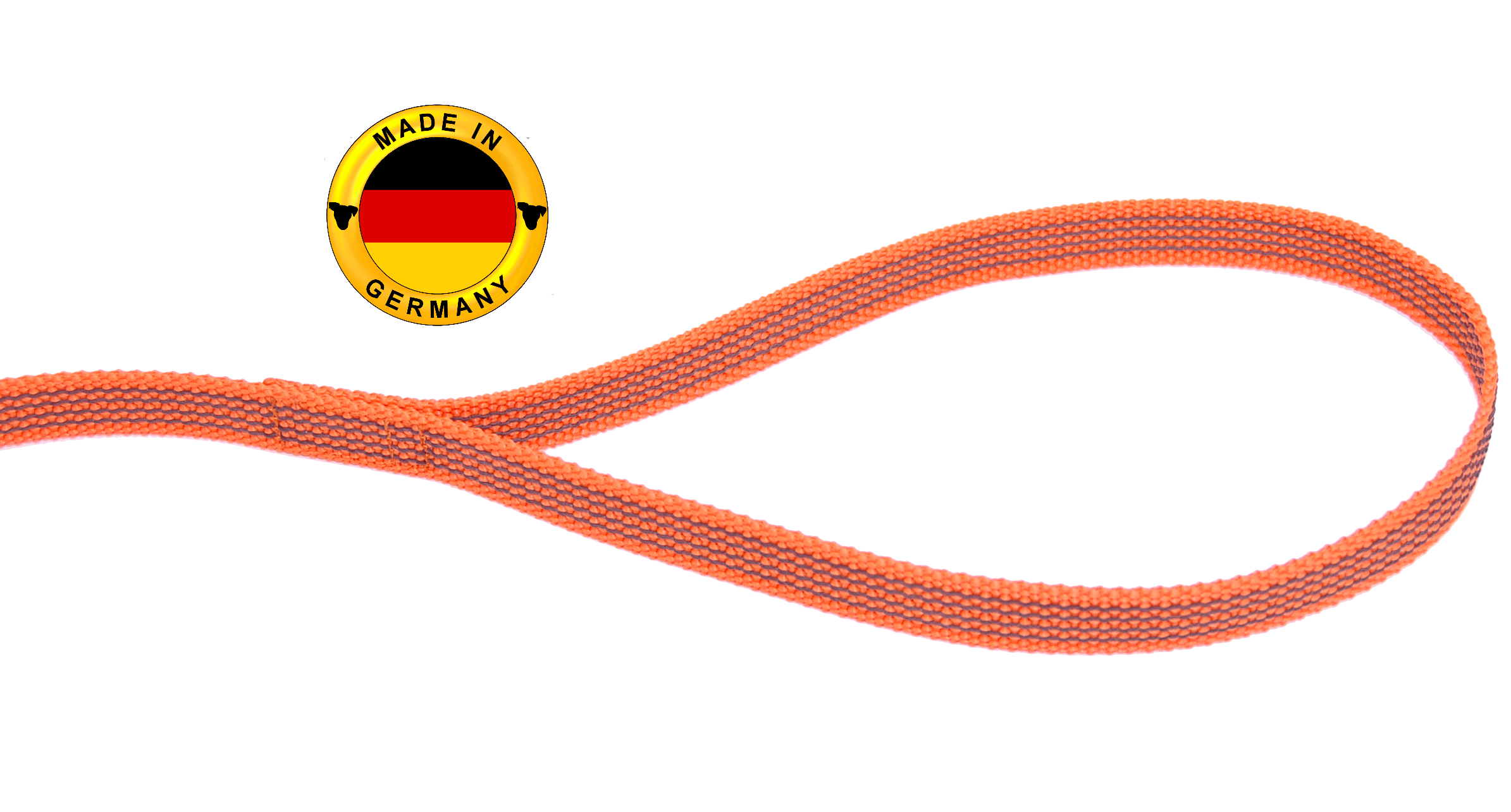 Handschlaufe einer orange gummierten Leine auf weißem Hintergrund