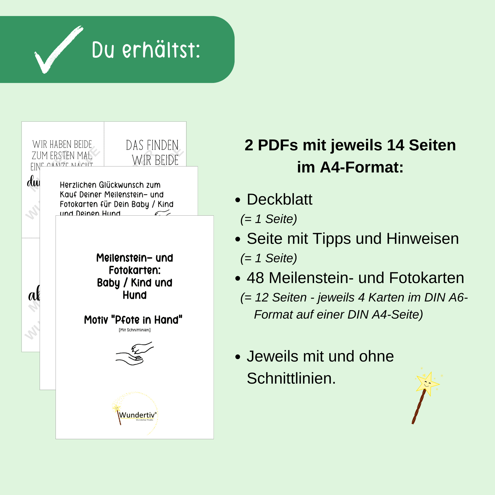 Produktbild bzw. Hinweisbild zu den Wundertiv Meilenstein- und Fotokarten Baby / Kind und Hund. Motiv "Pfote in Hand". Hinweis zum Inhalt Hinweisbild zu den Wundertiv Meilenstein- und Fotokarten Baby / Kind und Hund: Motiv: Pfote in Hand. Hinweis zum Inhalt.