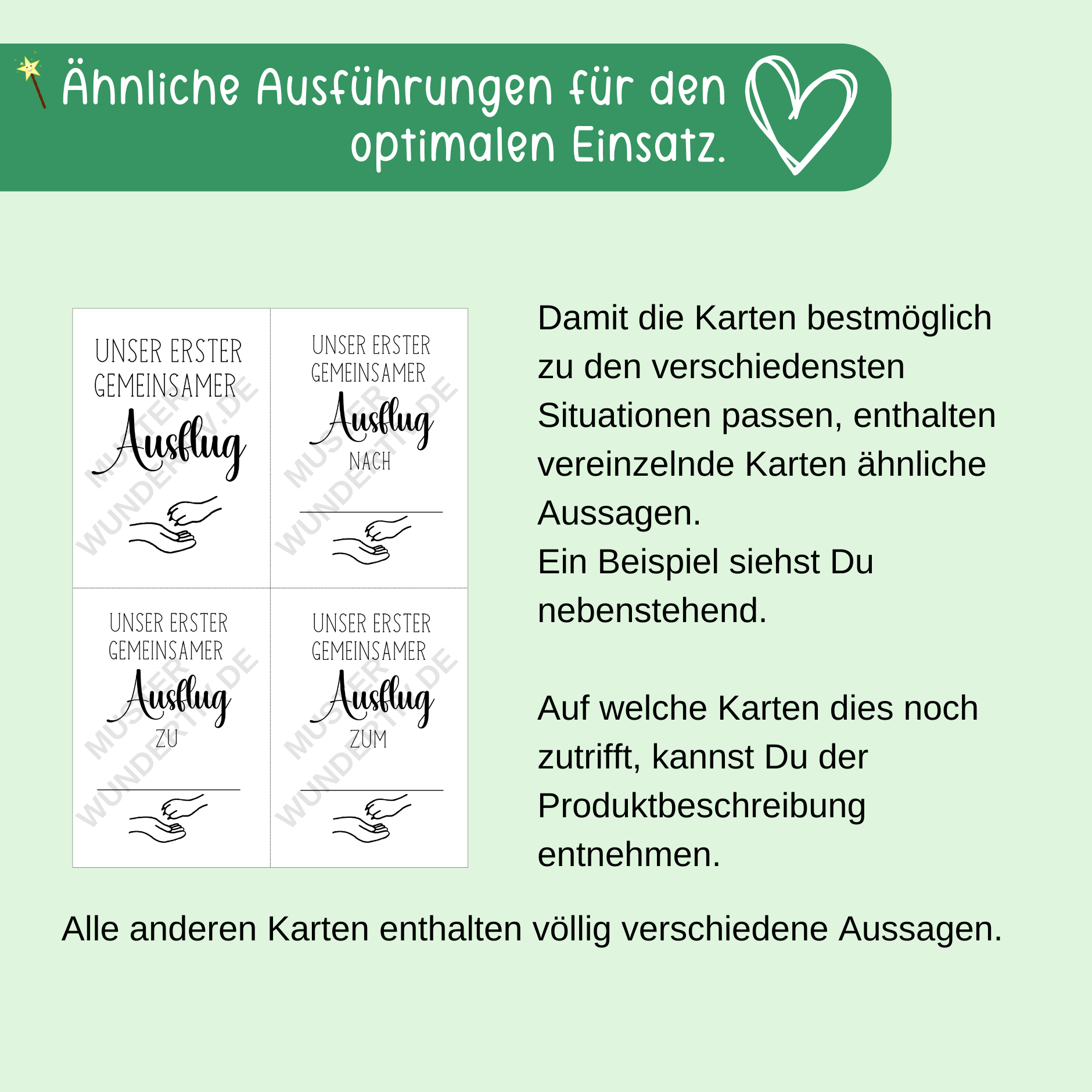 Hinweisbild zu den Wundertiv Meilenstein- und Fotokarten Baby / Kind und Hund: Motiv: Pfote in Hand. Hinweis, dass sich einige Karten ähneln.