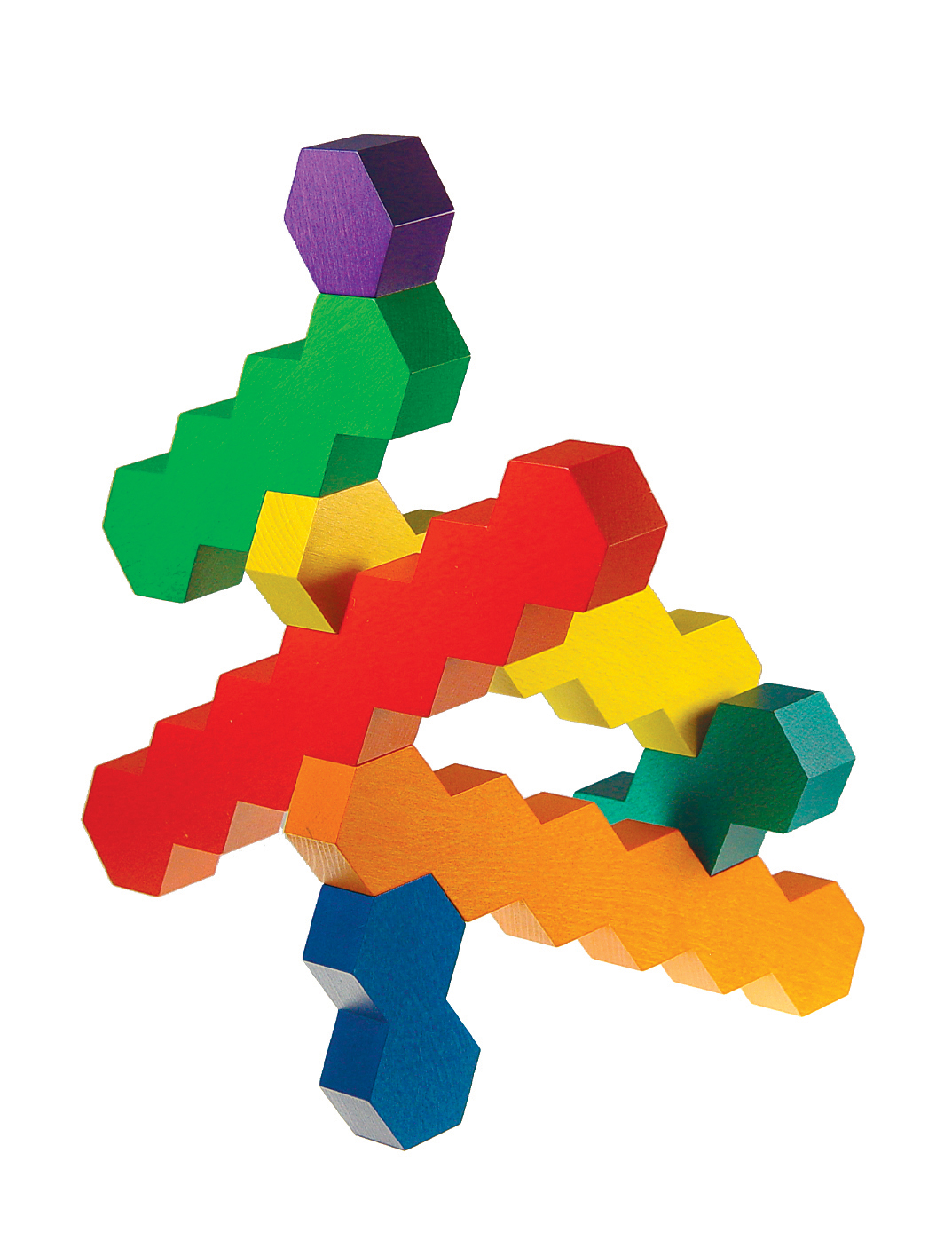 Honeycomb Holzbausteine von Sina Spielzeuge, 3D Baubeispiel Nummer 003 Honeycomb Holzbausteine auf weißem Hintergrund, 3D Baubeispiel Nummer 003