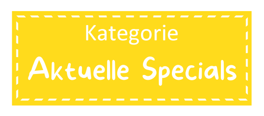 Gelbes Rechteckt mit gestrichelter weißer Umrandung etwas vom Rand entfernt. Darauf mit weißer Schrift: Aktuelle Specials