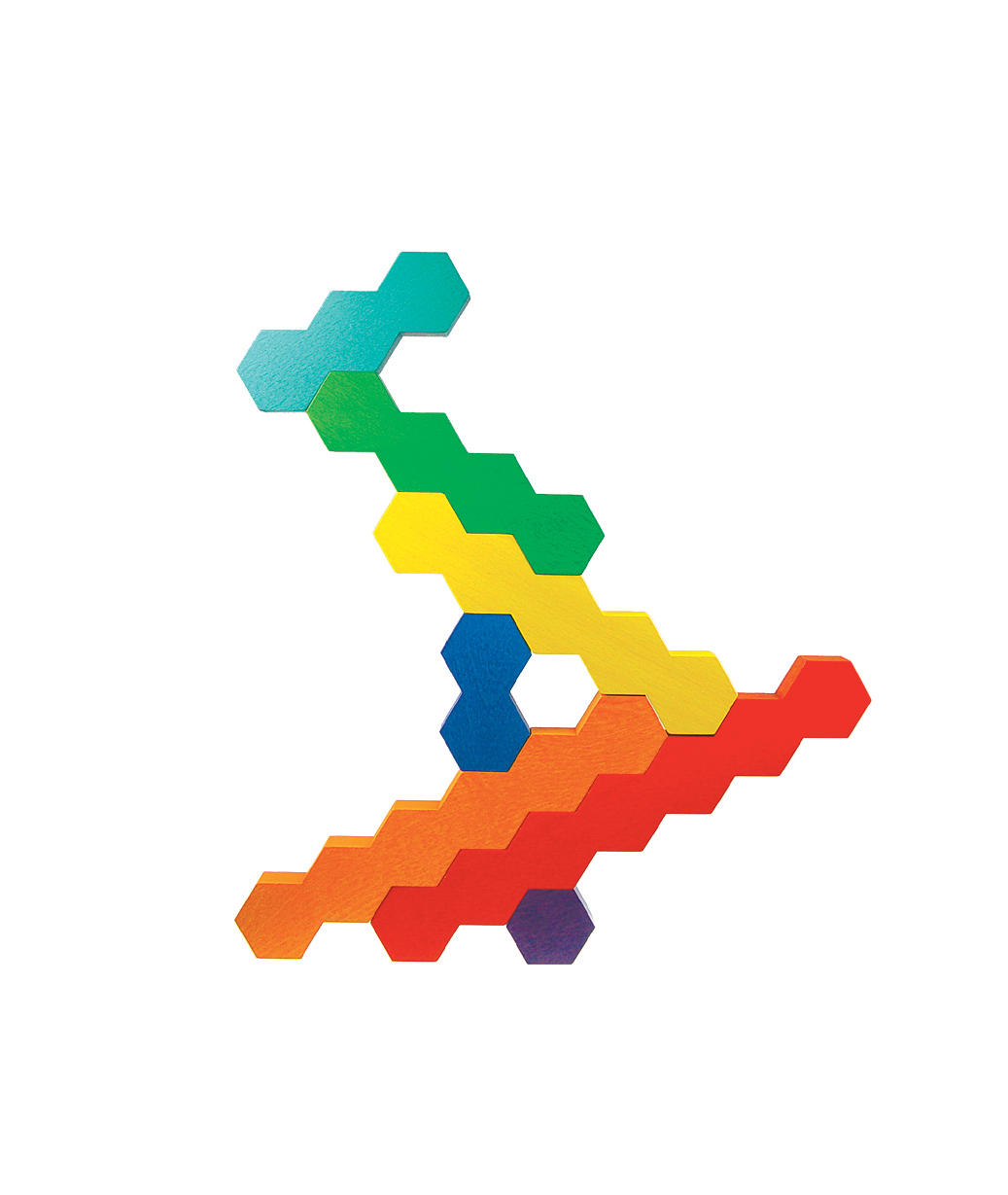 Honeycomb Holzbausteine von Sina Spielzeuge, Baubeispiel Nummer 002 Honeycomb Holzbausteine auf weißem Hintergrund, Baubeispiel Nummer 002