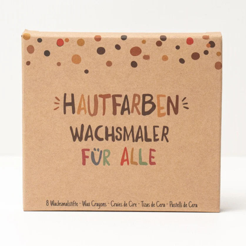 Vorderseite vom Hautfarben Wachsmalstifte-Set Verpackung der Hautfarben Wachsmalstifte von Vorne auf weißem Hintergrund