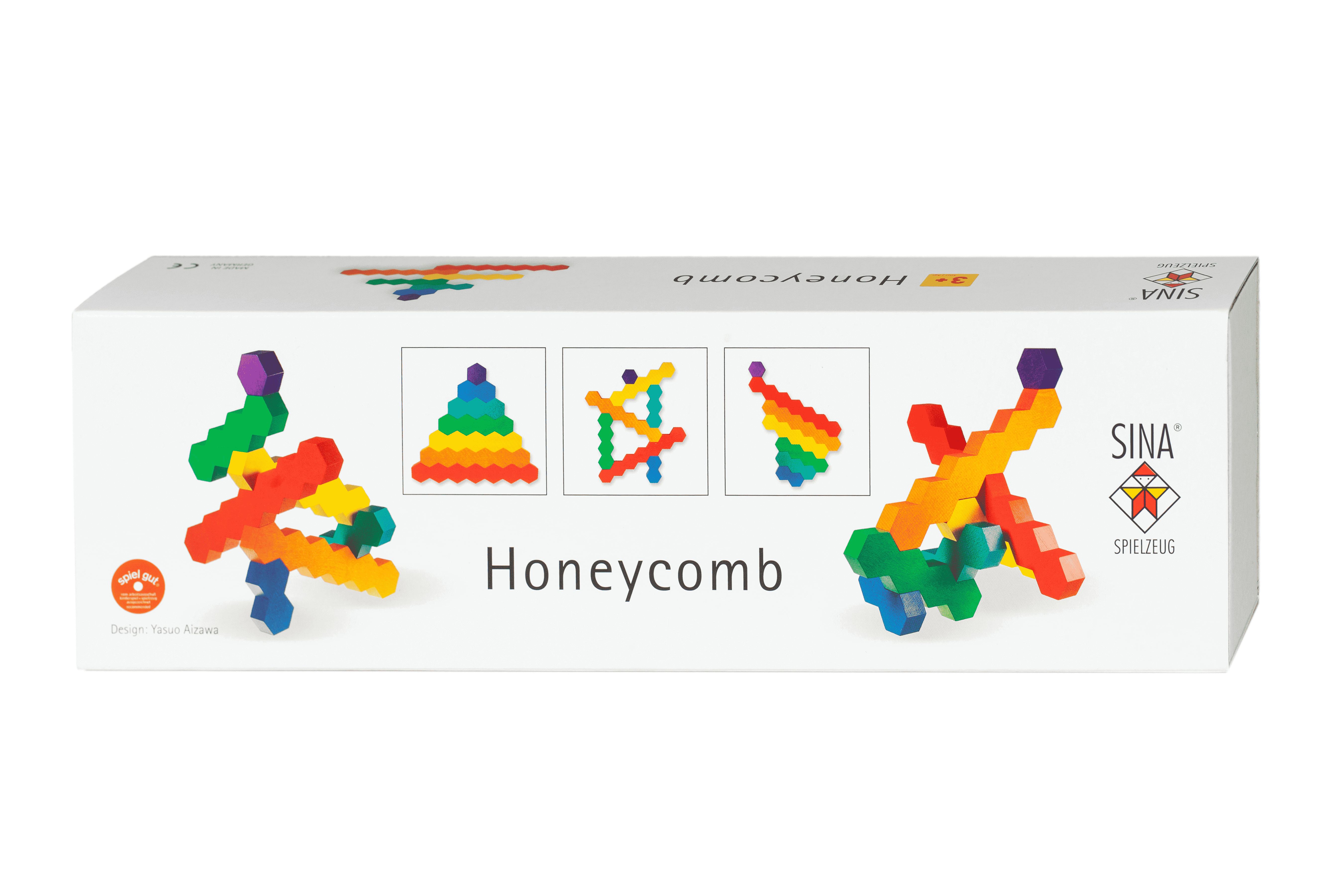 Verpackung der Honeycomb Holzbausteine auf weißem Hintergrund