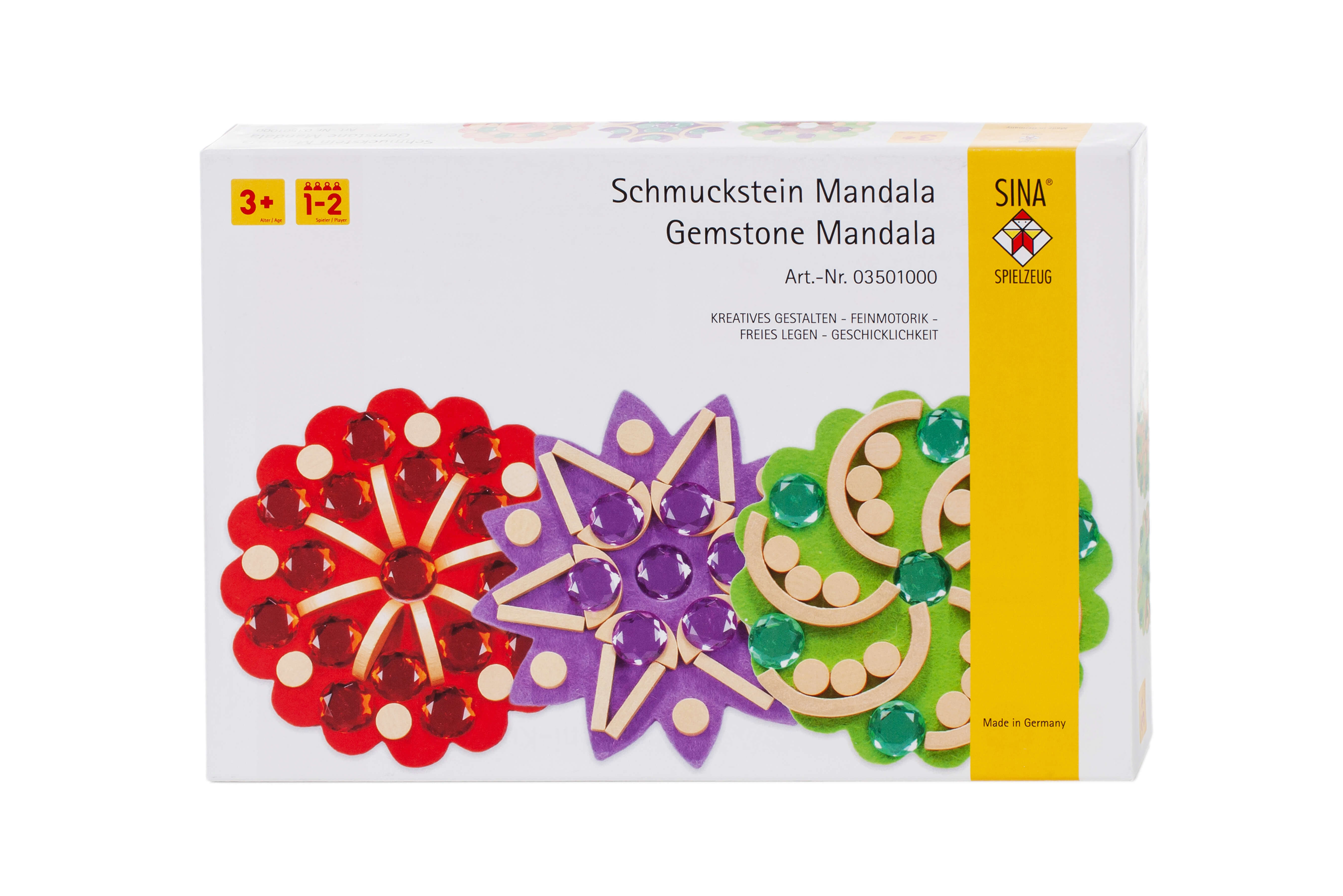 Die Verpackung des Schmuckstein Mandalas auf weißem Hintergrund