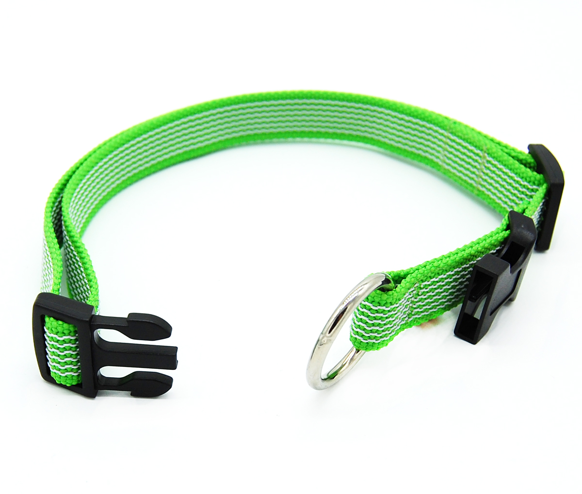 Hellgrün gummiertes Halsband 20 mm von Twinkys Dog Style im komplett geöffneten Zustand Hellgrün gummiertes Halsband liegt komplett geöffnet auf weißem Hintergrund