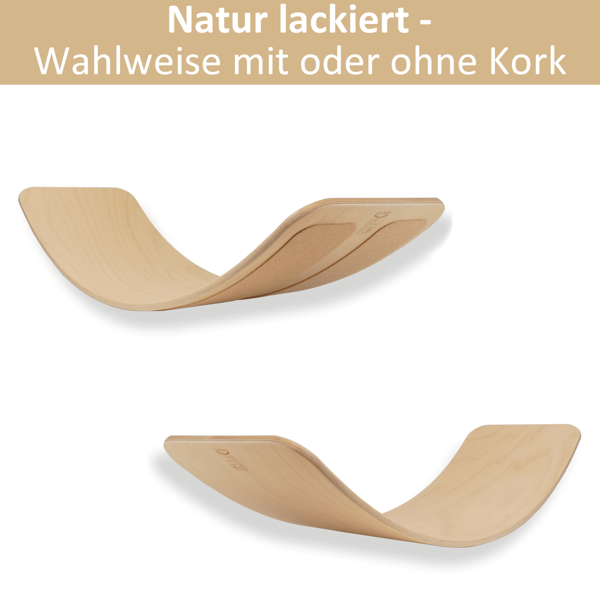 das.Brett Balance Board Natur klar lackiert - Mit oder ohne Korkstreifen